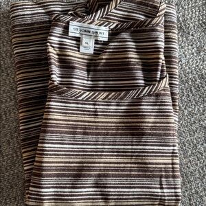 Striped Brown and White Sleeveless Top - St John Sport - XL